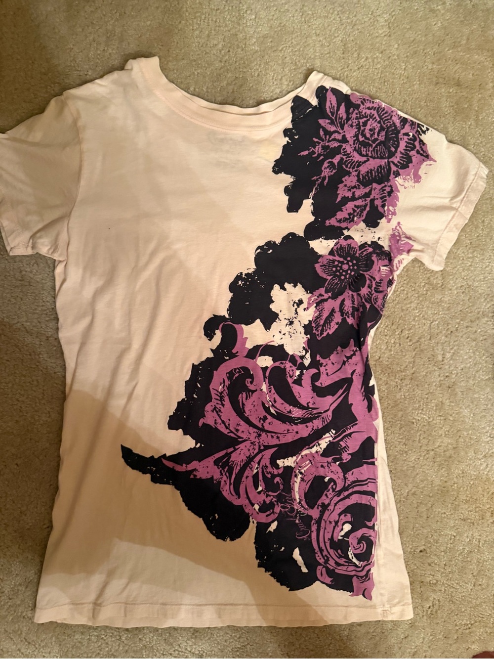 Cruel Girl Pink Tee with Black & Purple Floral Print